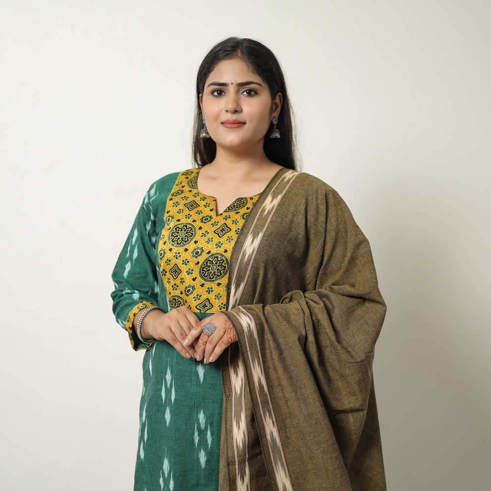 Green - Handloom Cotton Pochampally Ikat Kurta Set 03