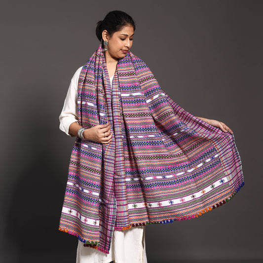 Multicolor - Kutchi Traditional Embroidered Handwoven Fine Woolen Shawl