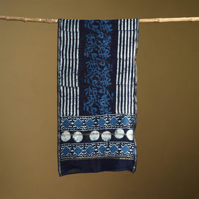 Blue - Pipad Hand Block Print Natural Dyed Chanderi Silk Handloom Stole 29