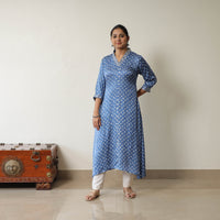 Blue - Tie & dye Modal Silk A-Line Bandhani Kurta 09