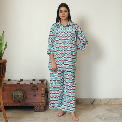 Multicolor - Sanganeri Block Printed Cotton Night Suit Set 12