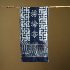 Blue - Pipad Hand Block Print Natural Dyed Chanderi Silk Handloom Stole 30
