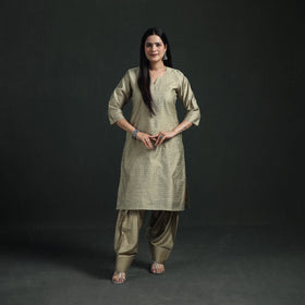 Spun Dupion Viscose Silk Zari Buti Straight Kurta with Salwar Set for women 09
