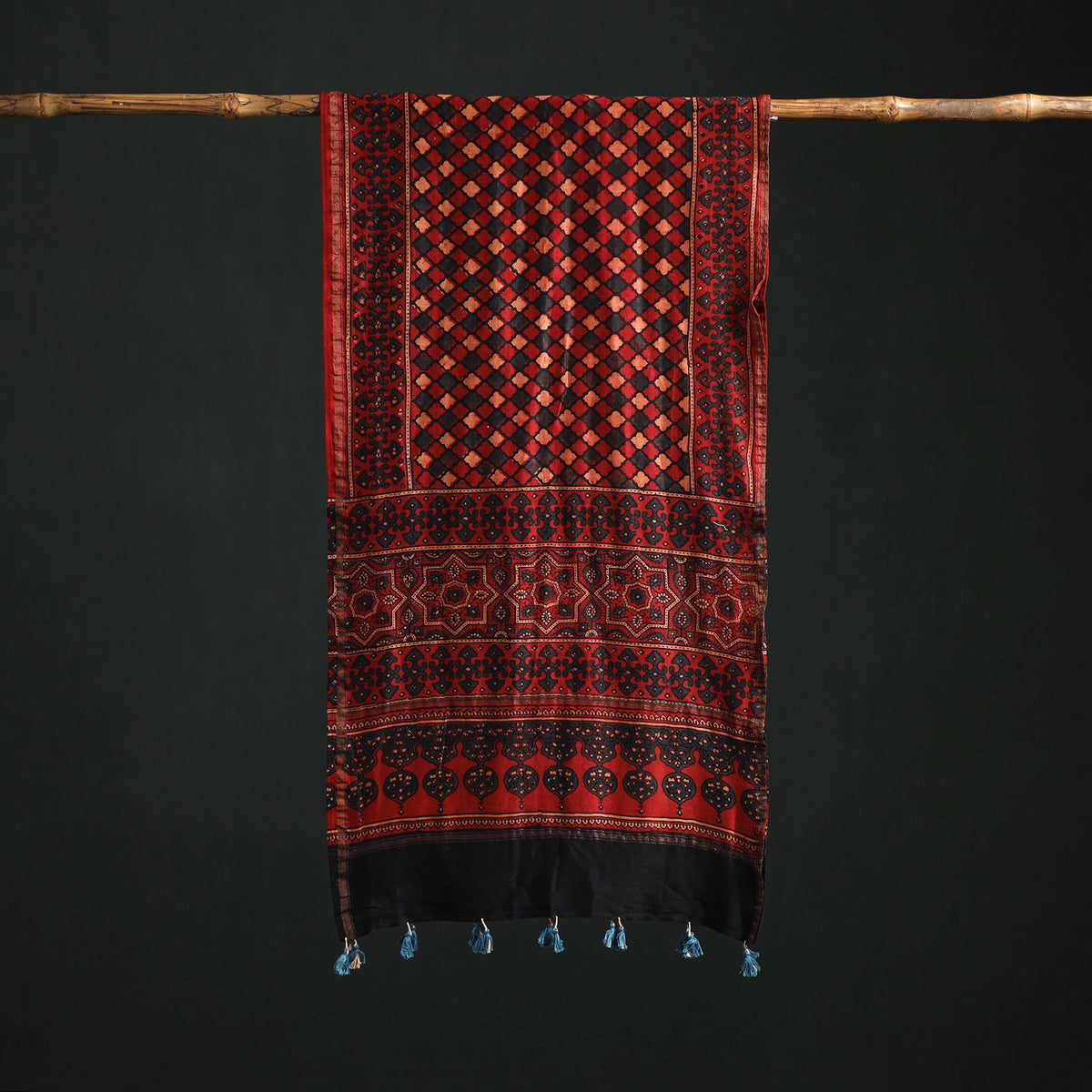 Chanderi Silk Ajrakh Hand Block Print Natural Dyed Stole 42