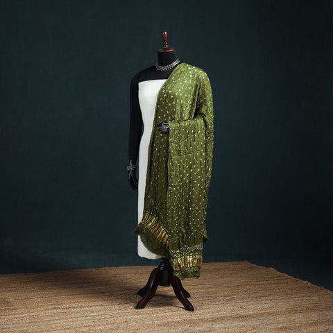 Green - Kutch Lagdi Patta Border Modal Silk Bandhani Dupatta 04