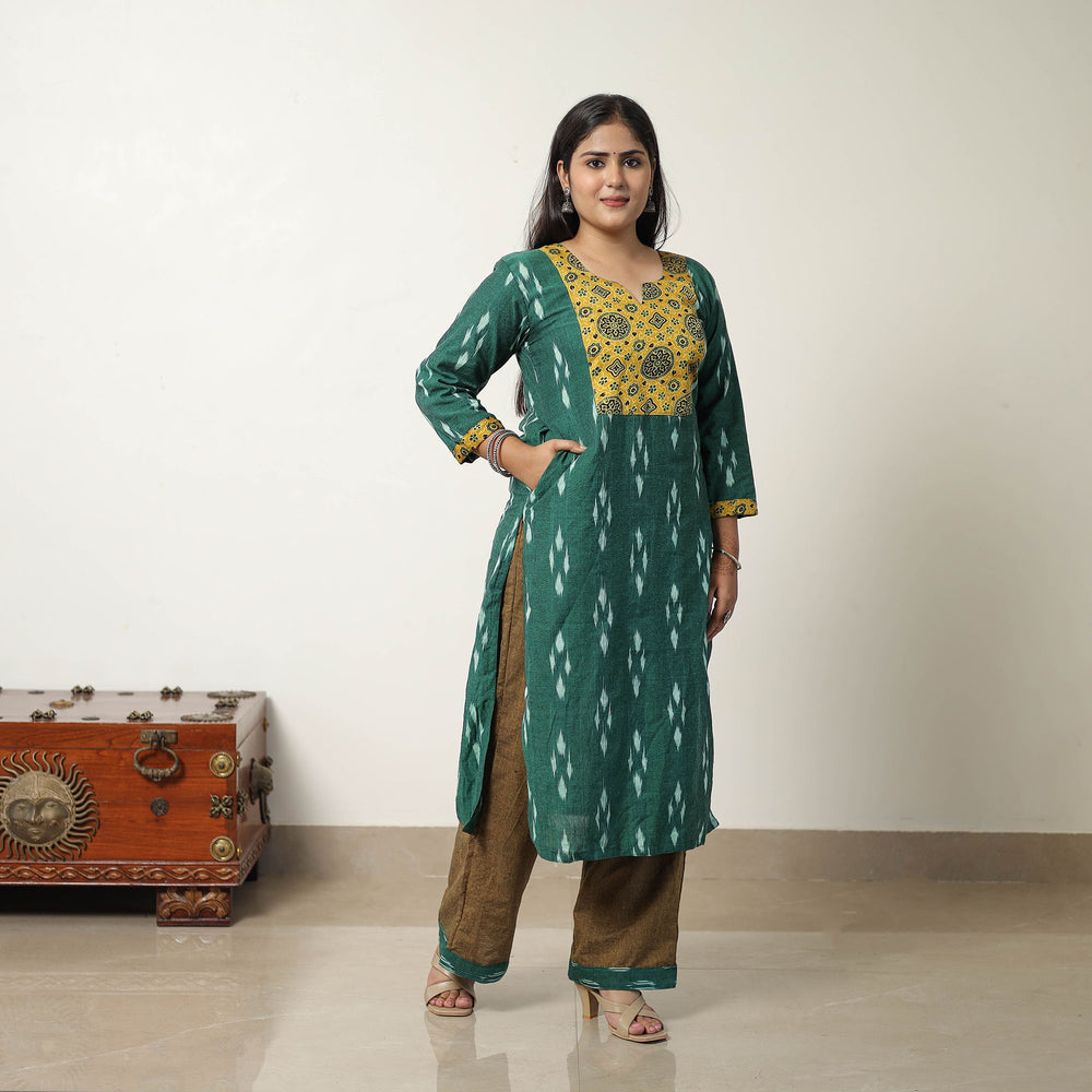 Green - Handloom Cotton Pochampally Ikat Kurta Set 03