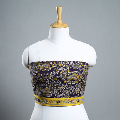 Purple - Zardozi Hand Embroidered Kalamkari Cotton Blouse Piece 15