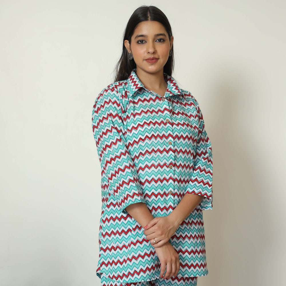 Multicolor - Sanganeri Block Printed Cotton Night Suit Set 12