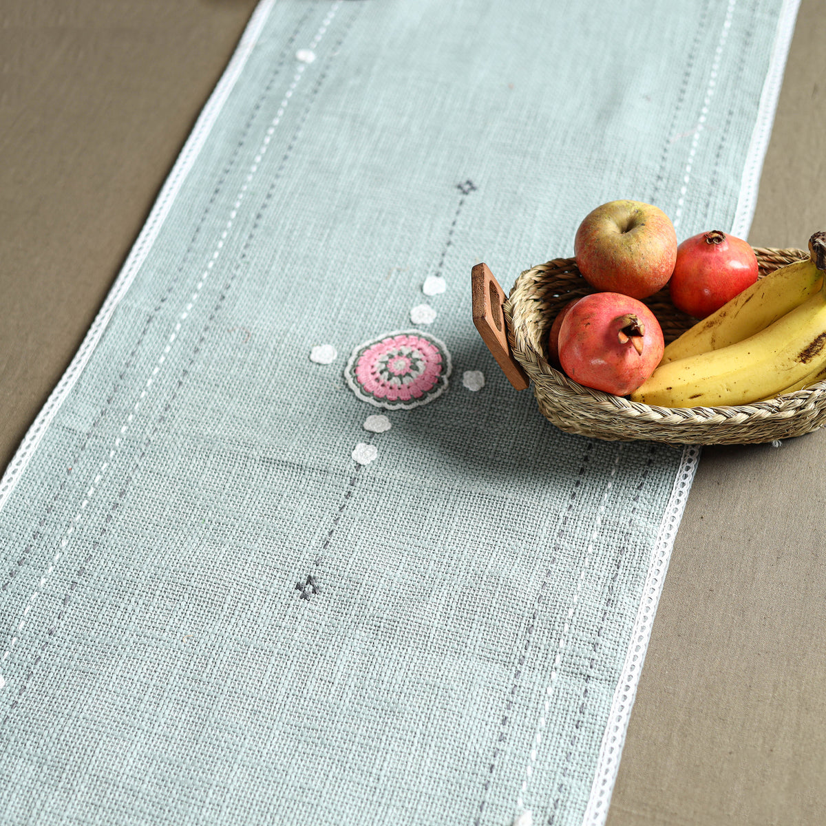 Grey - Tribal Hand Embroidered Table Runner by Kamli 08