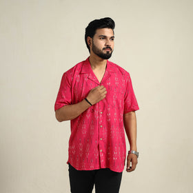 Buy Pink Half Sleeve Men Cotton Pochampally Ikat Shirt