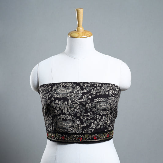 Black - Zardozi Hand Embroidered Kalamkari Cotton Blouse Piece 16