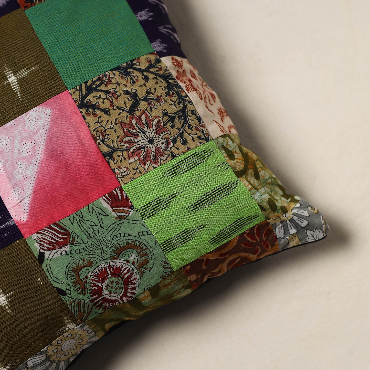 Handcrafted Patchwork Cushion Cover (16 x 16 in) 17