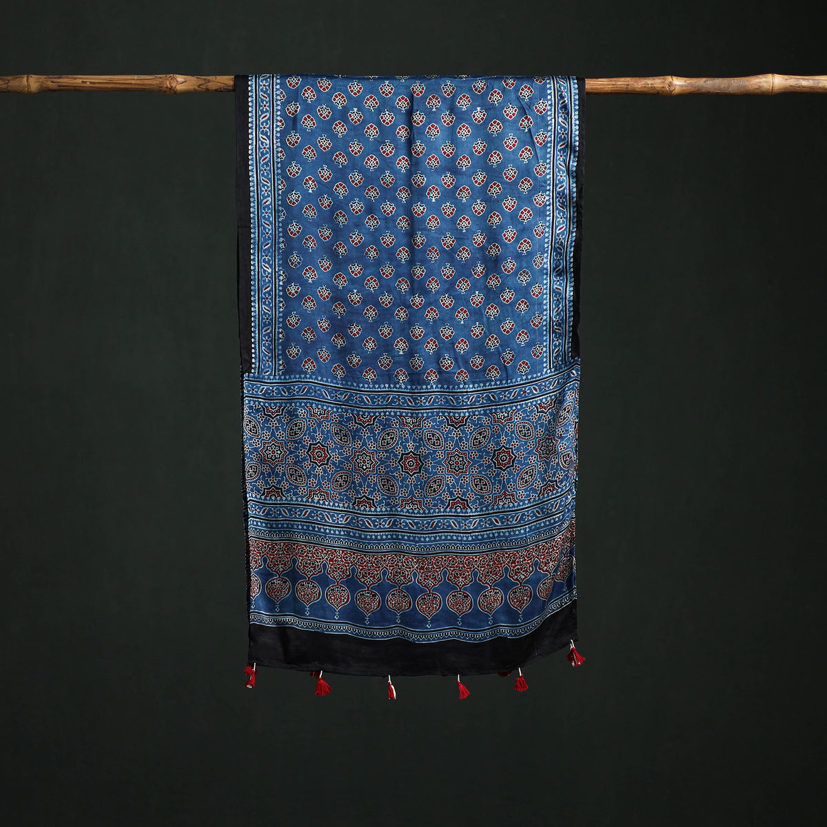 Modal Silk Ajrakh Hand Block Print Natural Dyed Stole 41