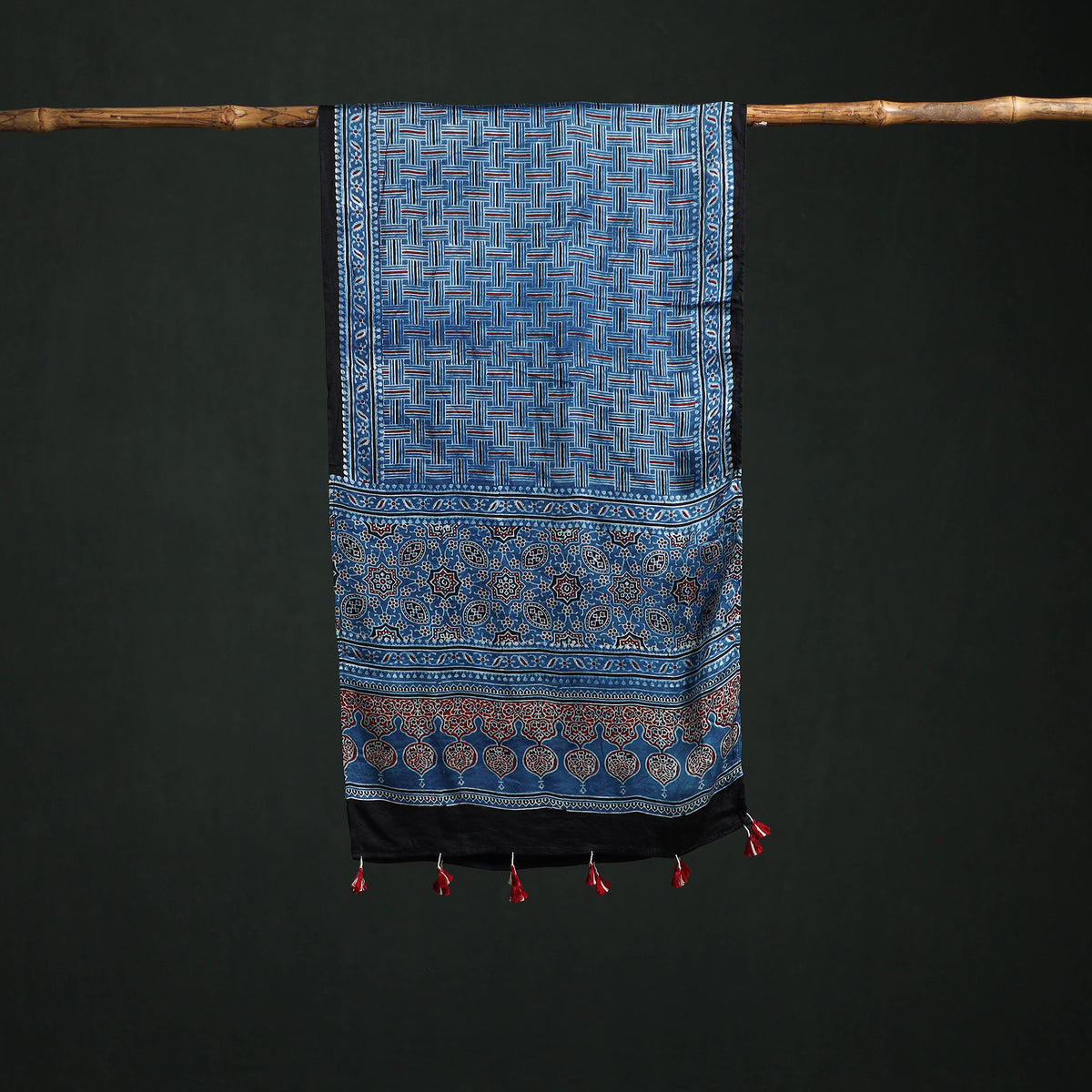 Modal Silk Ajrakh Hand Block Print Natural Dyed Stole 40