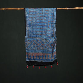 Modal Silk Ajrakh Hand Block Print Natural Dyed Stole 40