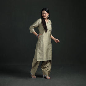 Spun Dupion Viscose Silk Zari Buti Straight Kurta with Salwar Set for women 09
