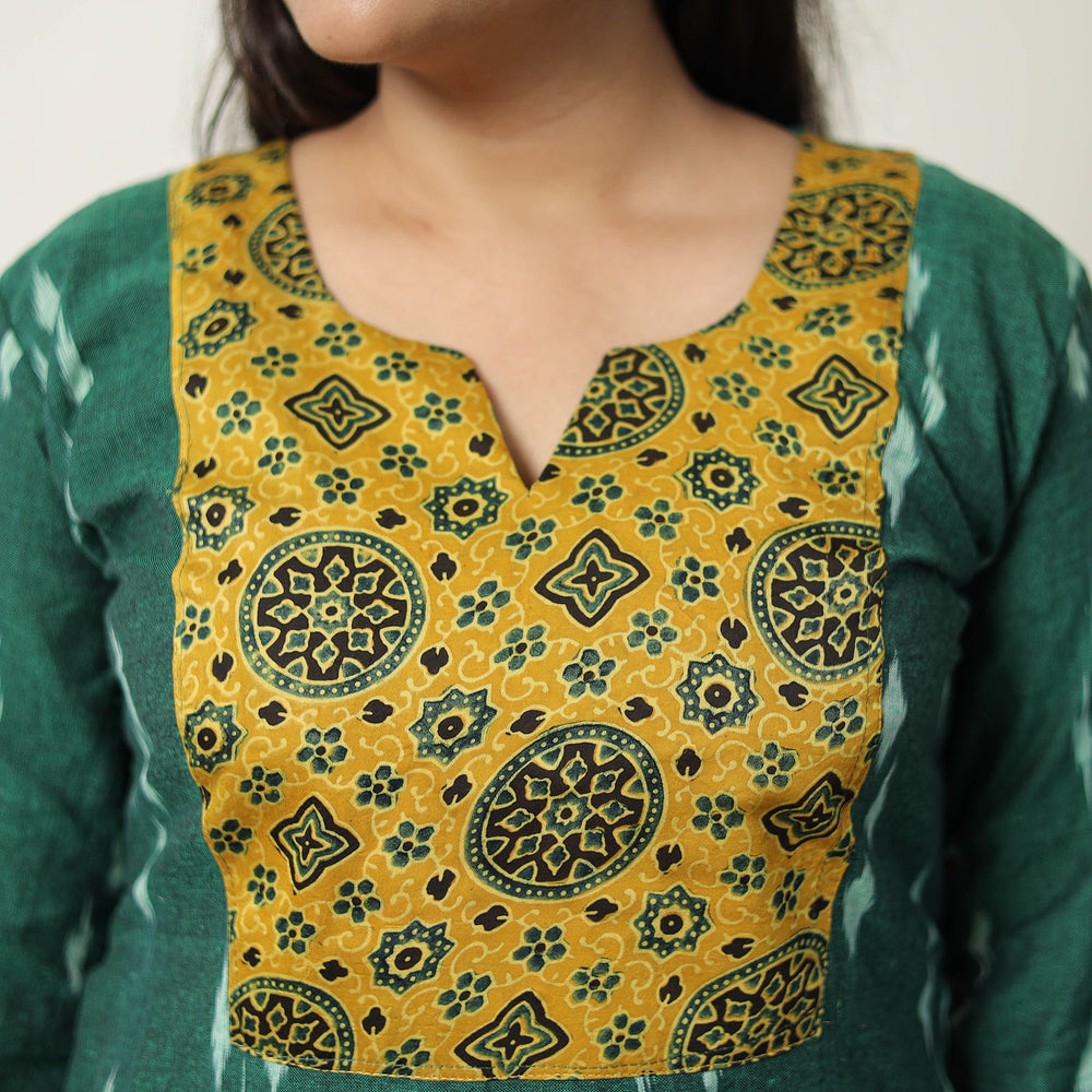 Green - Handloom Cotton Pochampally Ikat Kurta Set 03