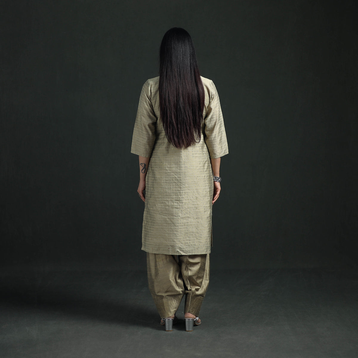 Spun Dupion Viscose Silk Zari Buti Straight Kurta with Salwar Set for women 09
