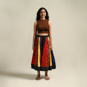 Multicolor - Bandhani Tie-Dye Patchwork Cotton Short Skirt 55