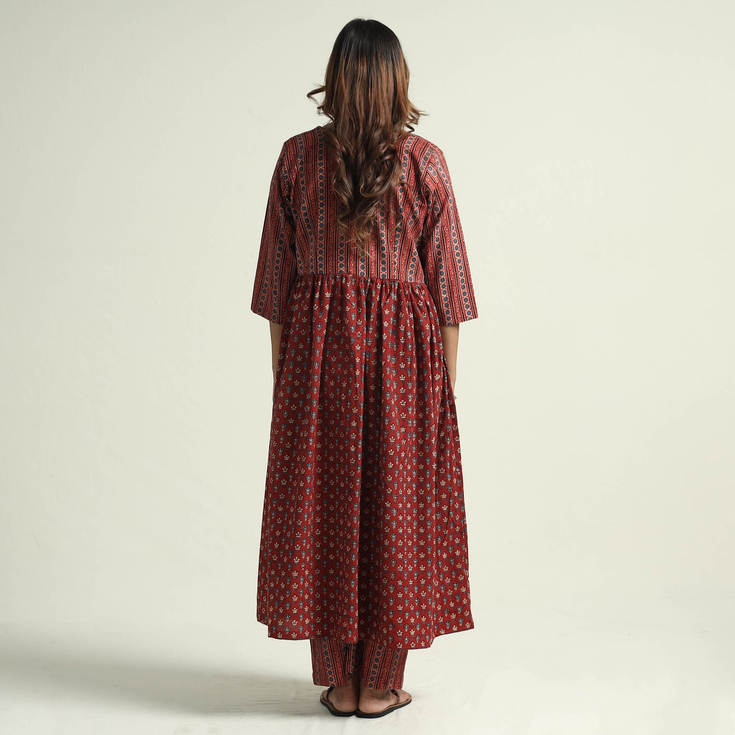 Red - Ajrakh Block Printed Cotton Kurta with Palazzo Set