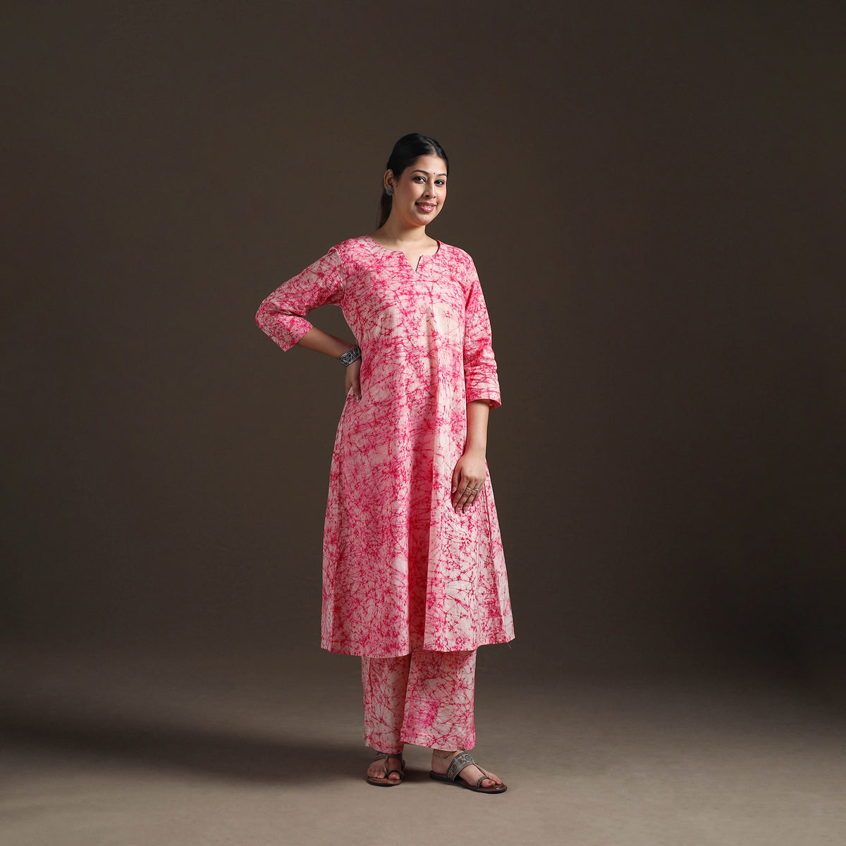 Hand Batik Print Cotton A-Line Kurta with Palazzo Set for women 06