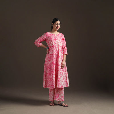 Hand Batik Print Cotton A-Line Kurta with Palazzo Set for women 06