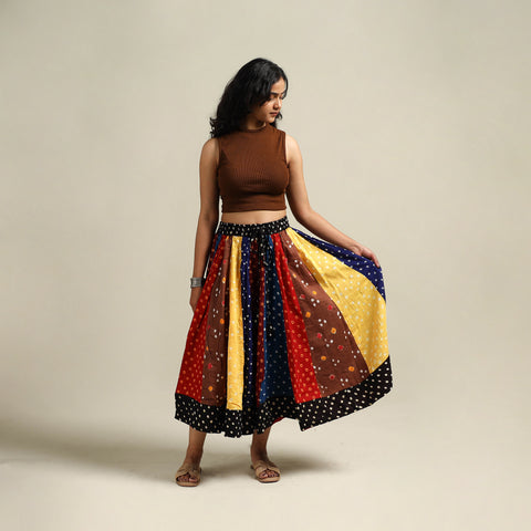 Multicolor - Bandhani Tie-Dye Patchwork Cotton Short Skirt 55