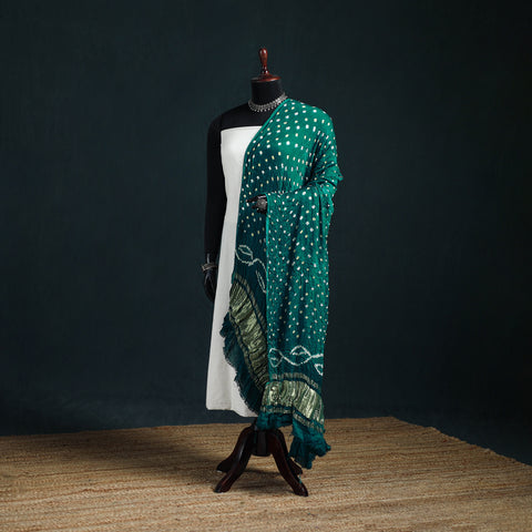 Green - Kutch Lagdi Patta Border Modal Silk Bandhani Dupatta 05