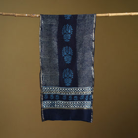 Blue - Pipad Hand Block Print Natural Dyed Chanderi Silk Handloom Stole 35