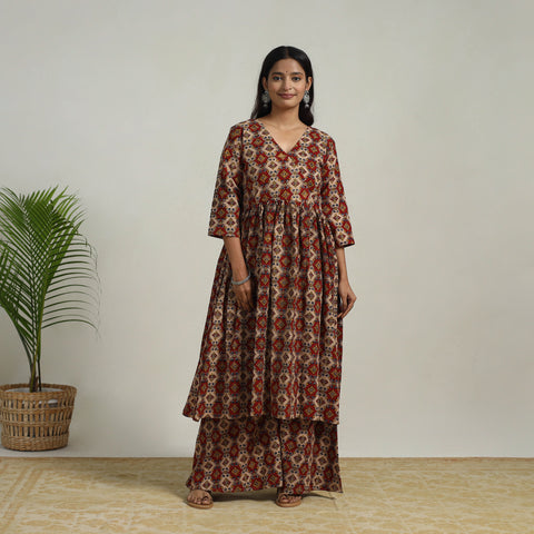 Flared Cotton Block Print Kalamkari Kurta Set 14