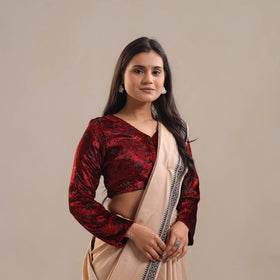 Red - Velvet Natural Dyed Ajrakh Print Blouse 12