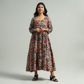Buy Kalamkari Printed Tiered Cotton Dress Online at iTokri.com