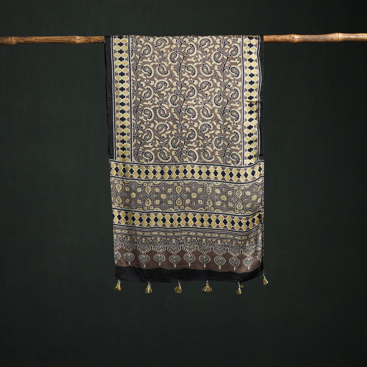 Modal Silk Ajrakh Hand Block Print Natural Dyed Stole 37