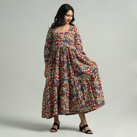 Buy Kalamkari Printed Tiered Cotton Dress Online at iTokri.com
