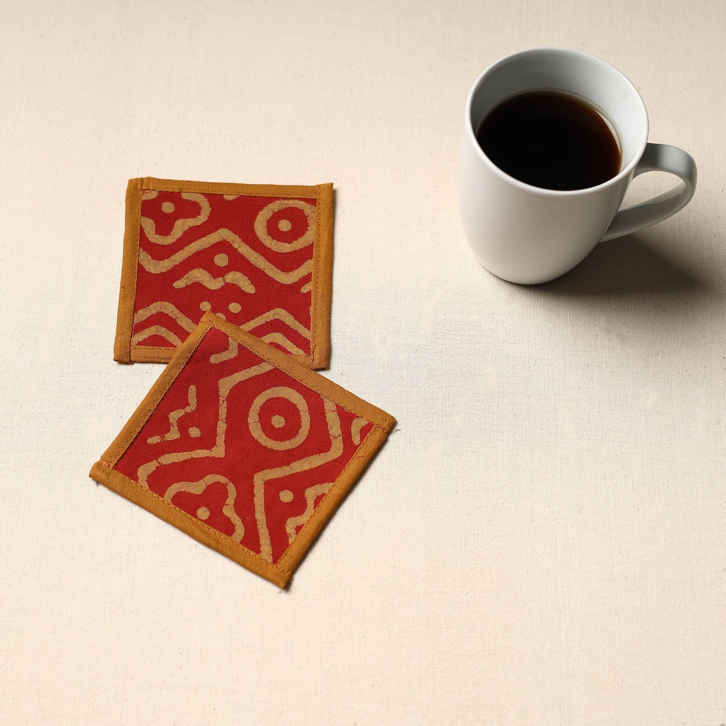 Red Handmade Cotton Coasters (Set of 2)