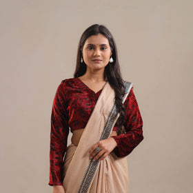 Red - Velvet Natural Dyed Ajrakh Print Blouse 12
