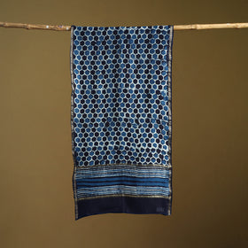 Blue - Pipad Hand Block Print Natural Dyed Chanderi Silk Handloom Stole 36