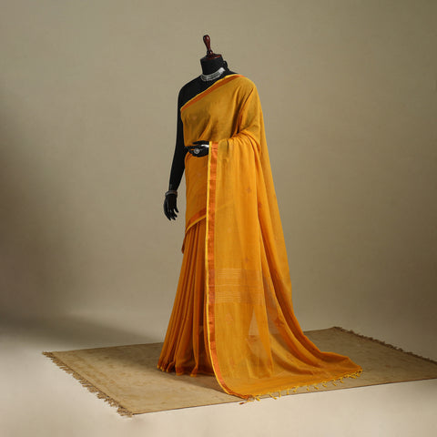 Orange - handloom cotton zari buti phulia jamdani saree 04