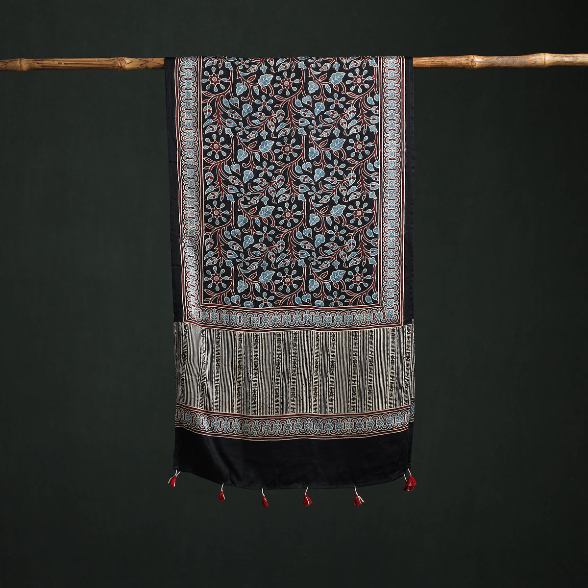 Modal Silk Ajrakh Hand Block Print Natural Dyed Stole 35