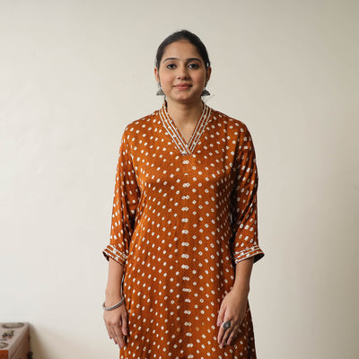 Orange - Tie & dye Modal Silk A-Line Bandhani Kurta 12