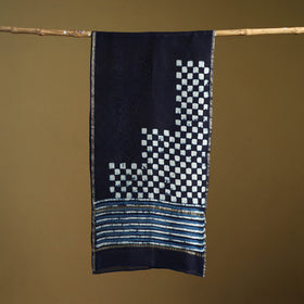 Blue - Pipad Hand Block Print Natural Dyed Chanderi Silk Handloom Stole 37