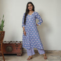 Blue - Sanganeri Block Printed Cotton Kurta with Palazzo Set 08