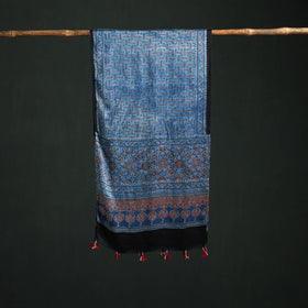 Modal Silk Ajrakh Hand Block Print Natural Dyed Stole 34