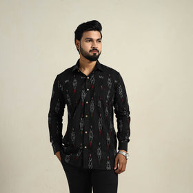 Buy Black Full Sleeve Men Cotton Pochampally Ikat Shirt
