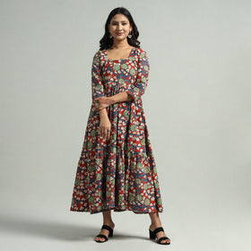 Buy Kalamkari Printed Tiered Cotton Dress Online at iTokri.com