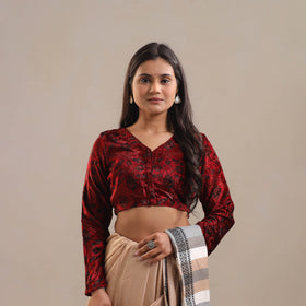 Red - Velvet Natural Dyed Ajrakh Print Blouse 12