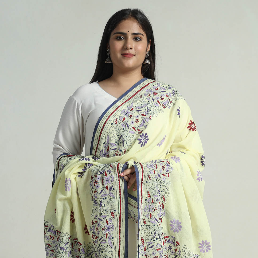  Bengal Kantha Embroidery Cotton Handloom Dupatta 107 