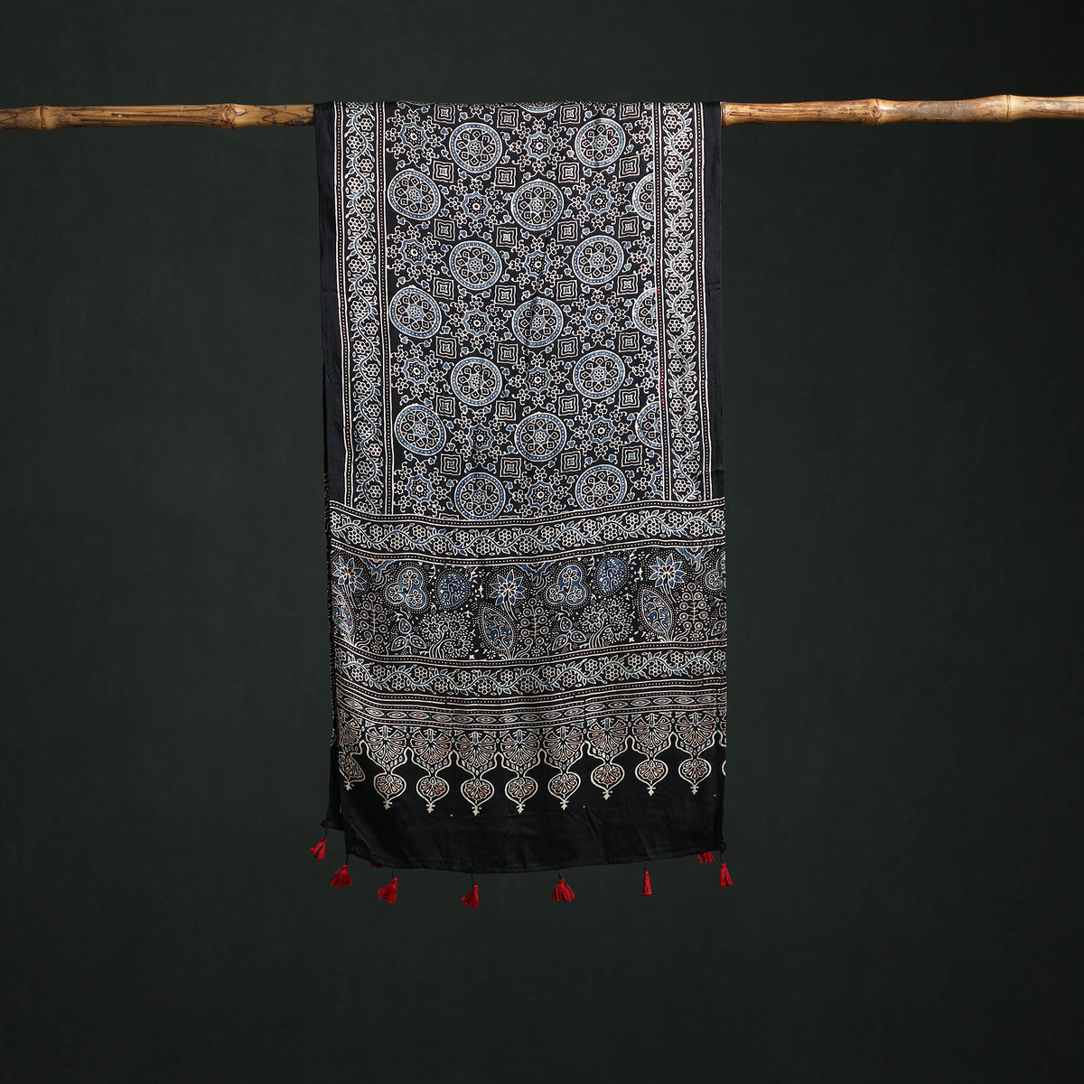 Modal Silk Ajrakh Hand Block Print Natural Dyed Stole 33