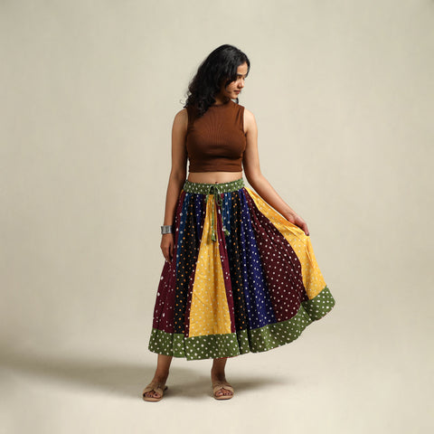 Multicolor - Bandhani Tie-Dye Patchwork Cotton Short Skirt 56