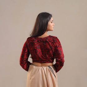 Red - Velvet Natural Dyed Ajrakh Print Blouse 12